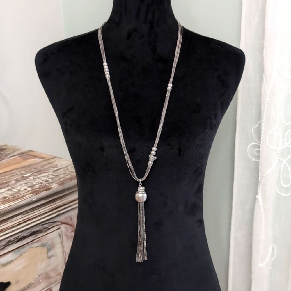 Chico's Retired Antique Silver Tone Rhinestone Necklace